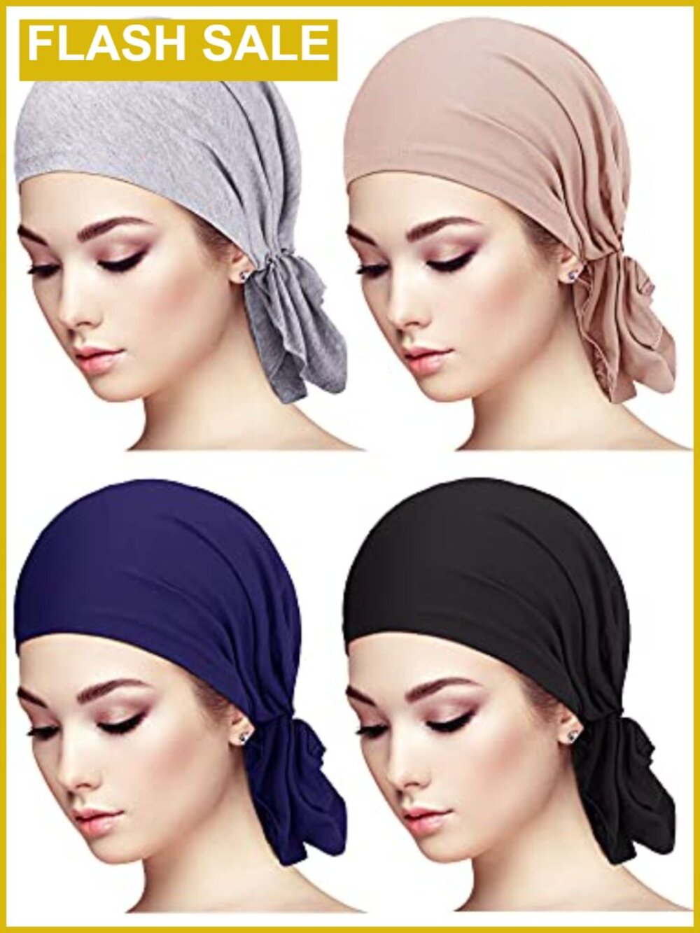 Pre-Tied Slip-On Head Scarves Modal Cotton Turban Beanie Set